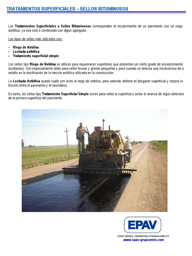 EPAV Tratamientos Superficiales o Sellos Bituminosos | PDF
