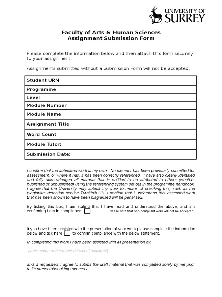 Assignment Submission Form Template | PDF | Plagiarism