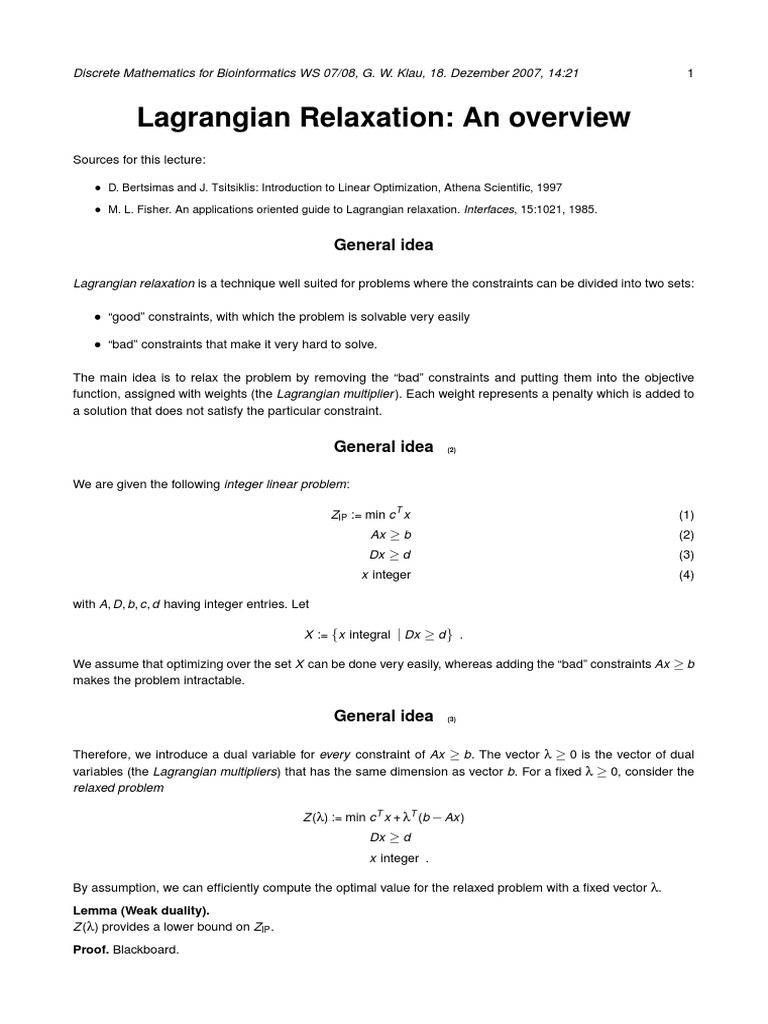 Lagrangian Relaxation: An Overview: General Idea | PDF | Linear ...