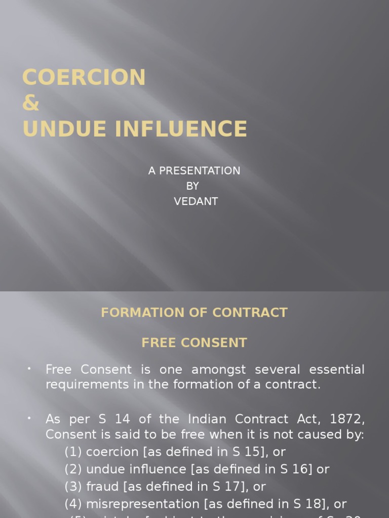 Coercion & Undue Influence PDF Private Law Civil Law Law)