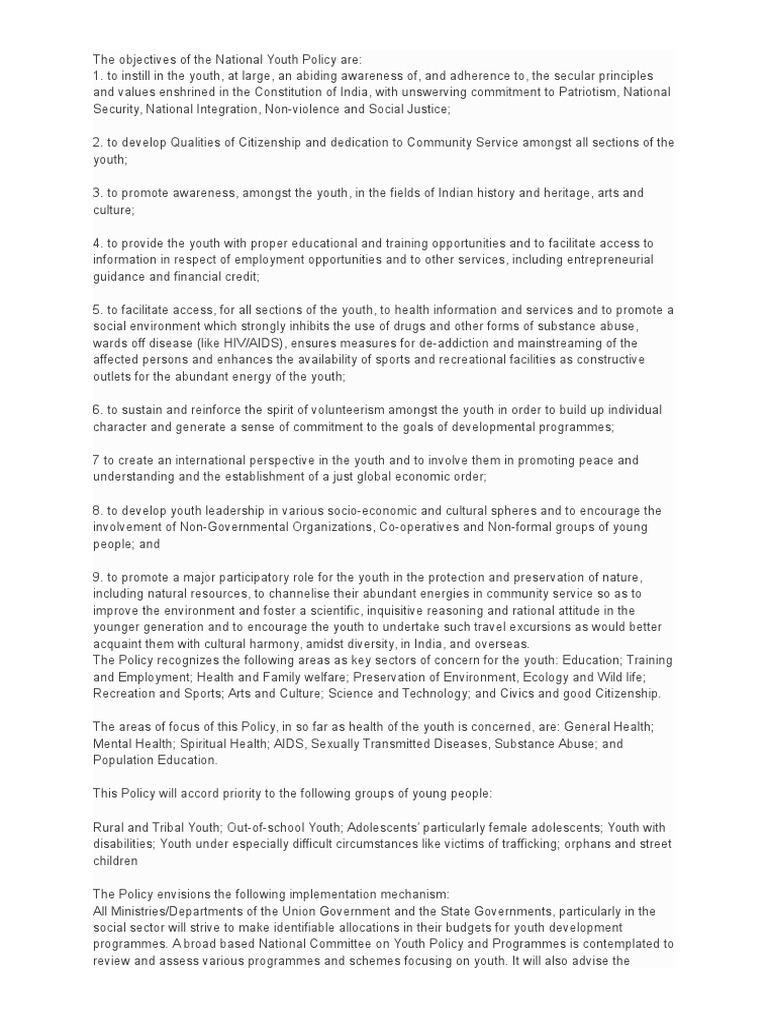 The Objectives of The National Youth Policy Are | PDF | Scouting | Science