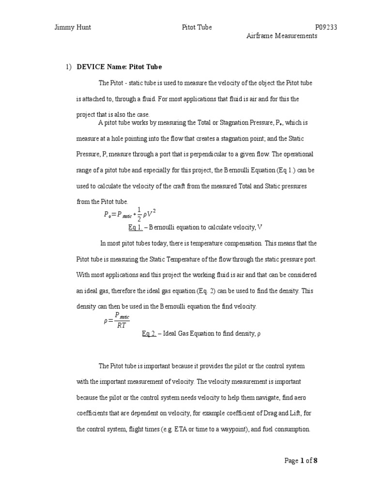 Pitot Tube Report REV 01 PDF Airspeed Fluid Dynamics