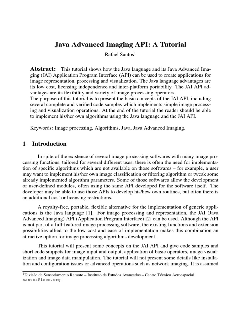 Java Advanced Imaging API: A Tutorial: Abstract | PDF | Method ...
