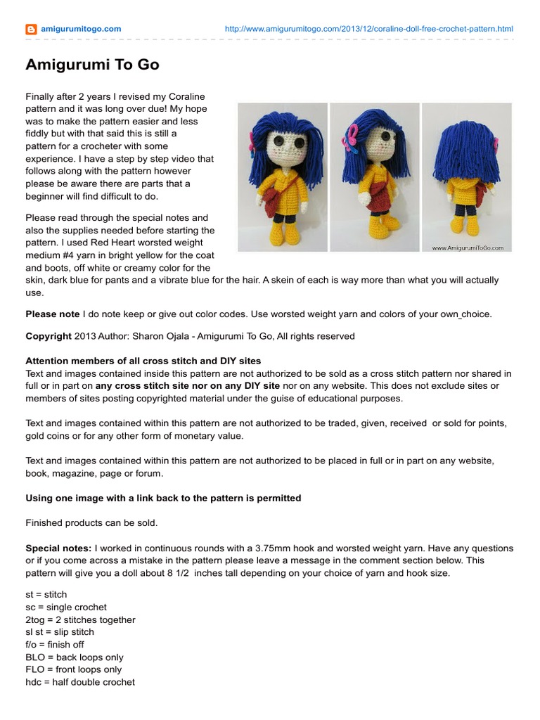 coraline doll crochet pattern