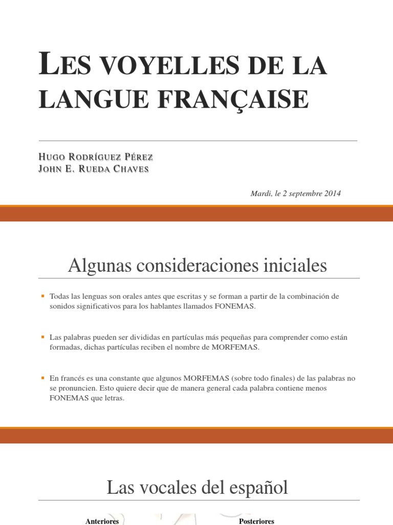 Les Voyelles de La Langue Française | Palabra | Lengua española