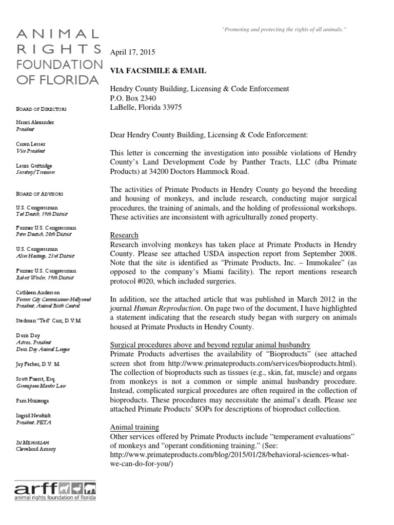 Animal Rights Foundation of Florida Response | PDF | Animal Testing ...