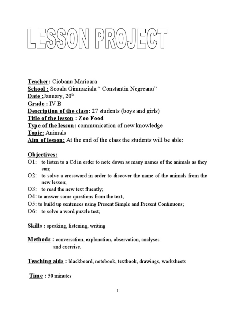 Lesson Plan Zoo Food PDF French Fries Lesson Plan