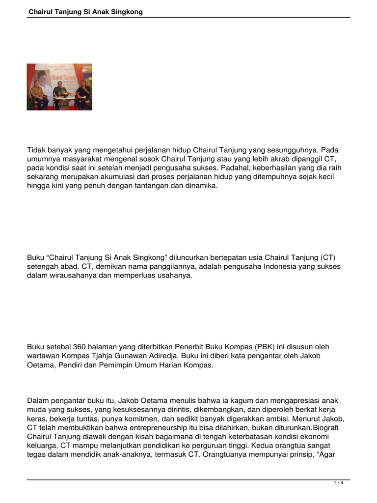 Buku Chairul Tanjung Si Anak Singkong Pdf Info Terkait Buku