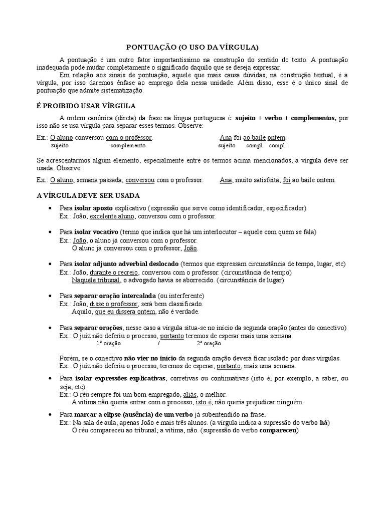 Uso da Vírgula: Regras e Exercícios | PDF | Assunto (gramática) | Idiomas