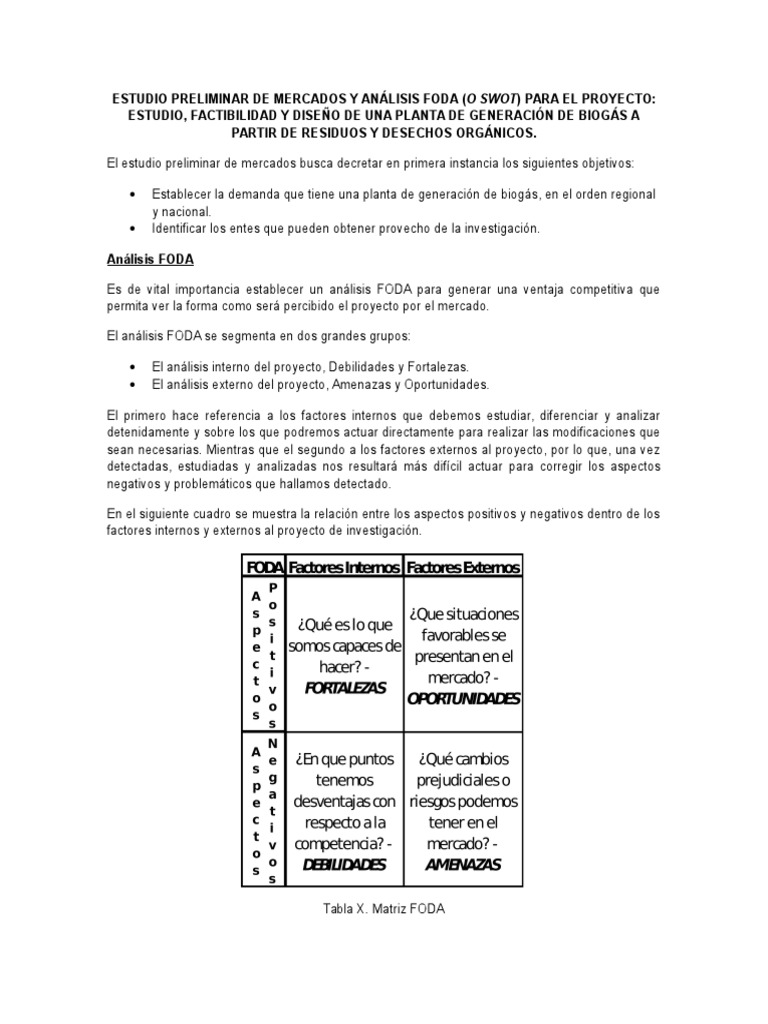 Análisis FODA para Planta de Biogás | PDF | Análisis FODA | Business