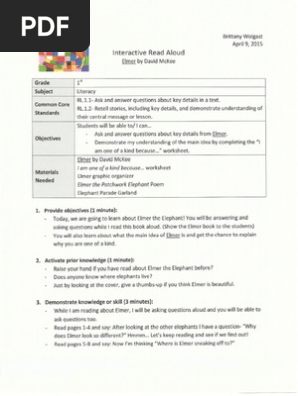 InTASC 5- Interactive Read Aloud_Elmer