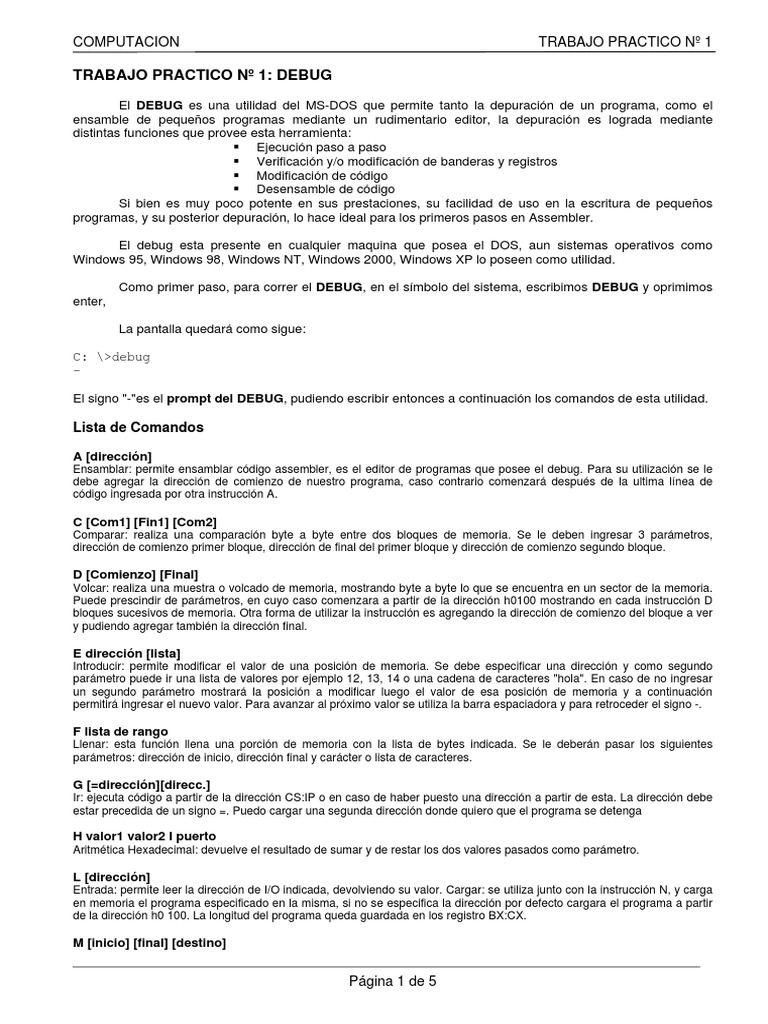 Utilidad DEBUG en MS-DOS: Guía Completa | PDF | Microsoft Windows ...