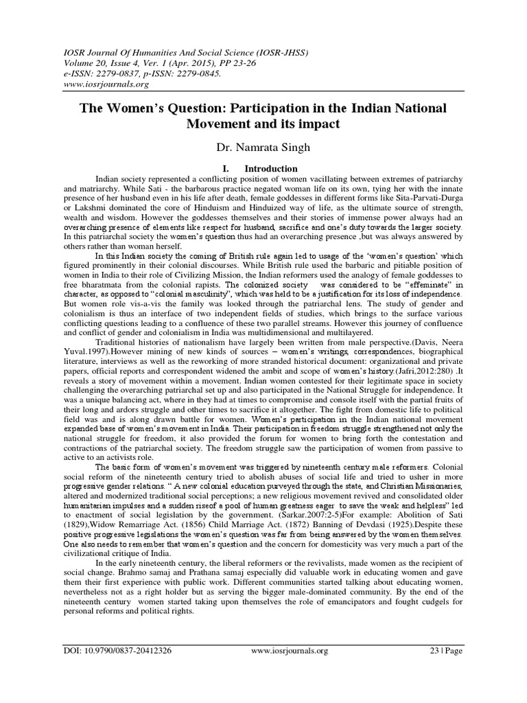 Women's Role in India's National Movement | PDF | Indian Independence ...