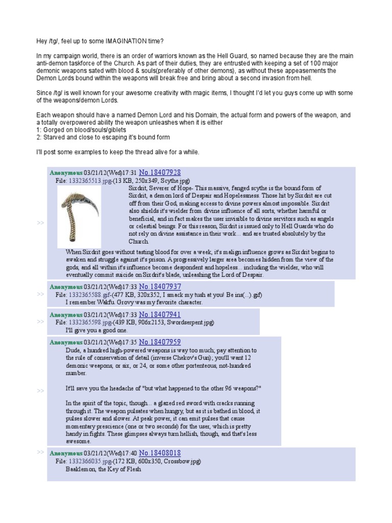 Demonic Weapons of the Hell Guard | PDF | Rooster | Demons