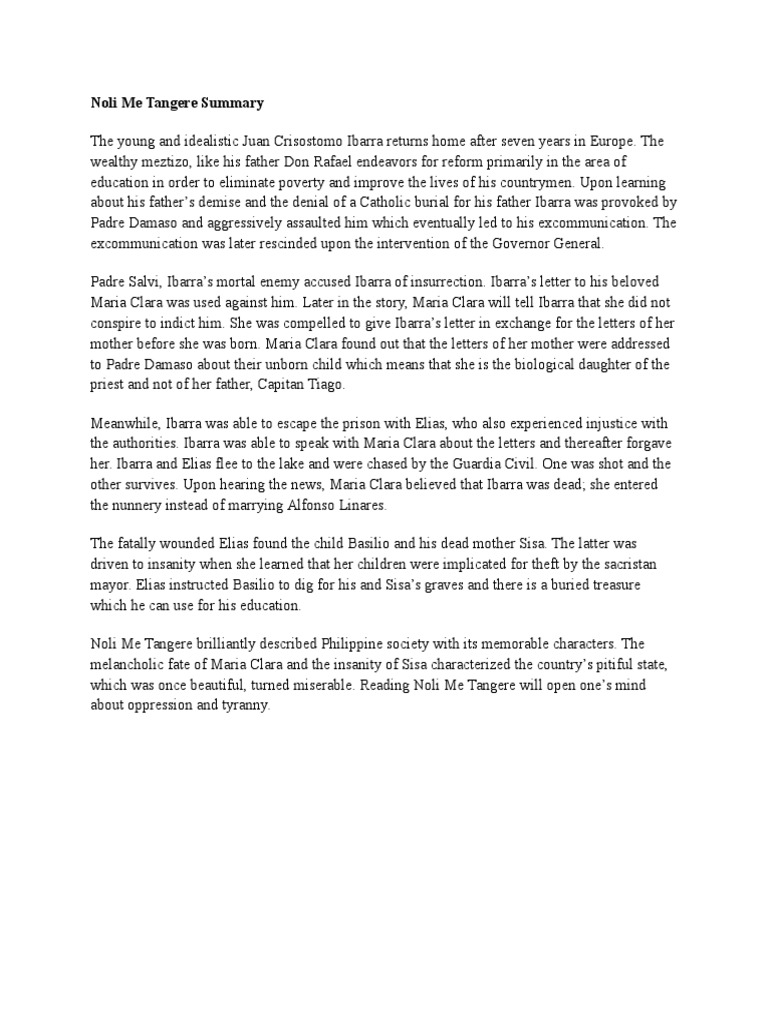 Summary of noli me tangere pdf picture