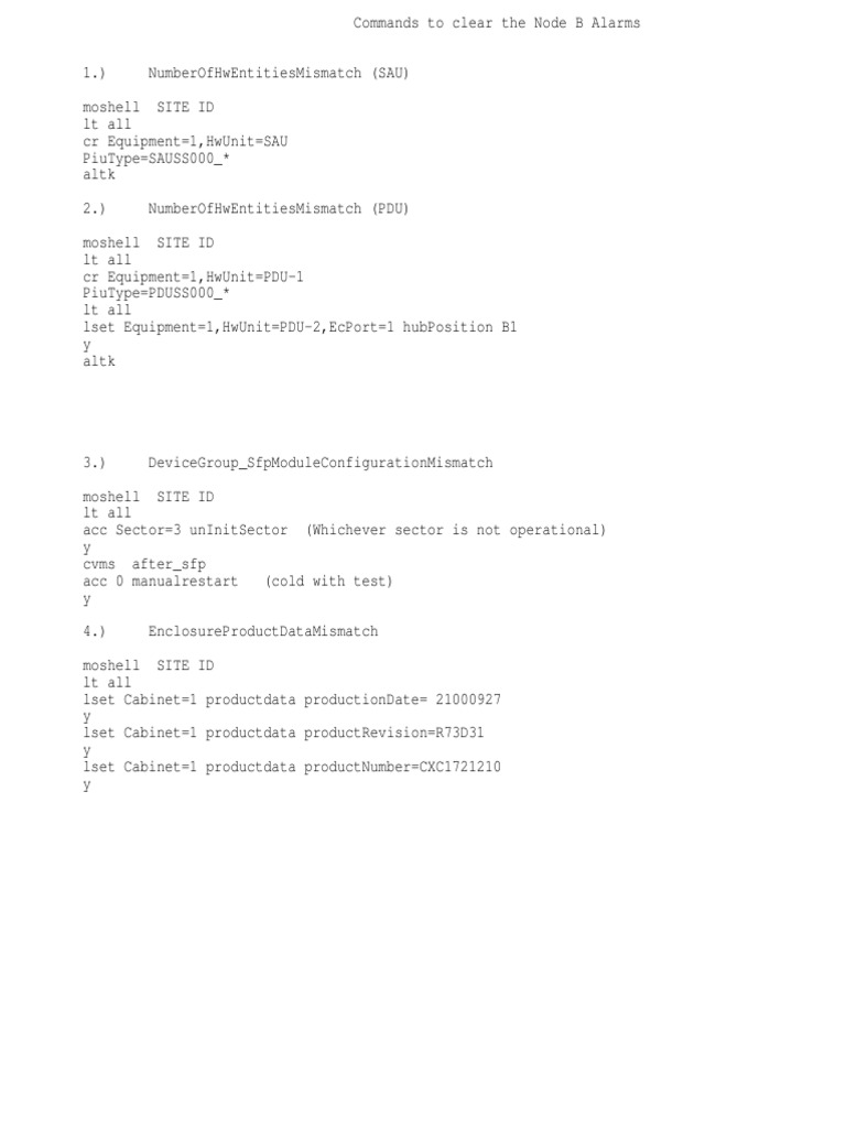Clear Node B Alarm Commands Guide | PDF | Computers