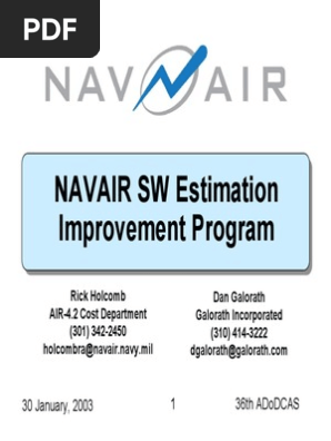 Navair Software Estimation Improvement Program Component Based