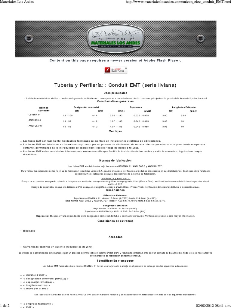 Tuberia Conduit EMT PDF Materiales Química
