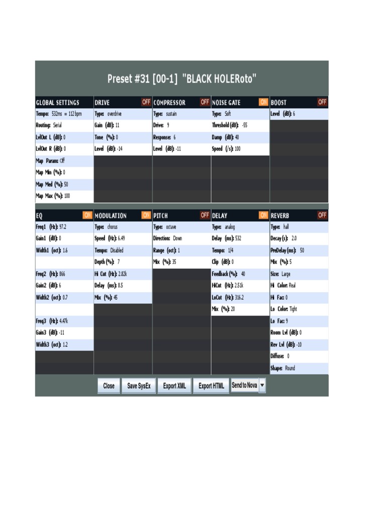 Nova System Preset Settings Guide | PDF | Equalization (Audio) | Pitch ...