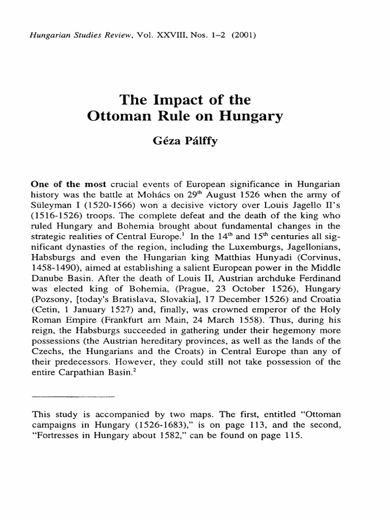 The Impact of The Ottoman Rule in Hungary PDF Hungarians Hungary