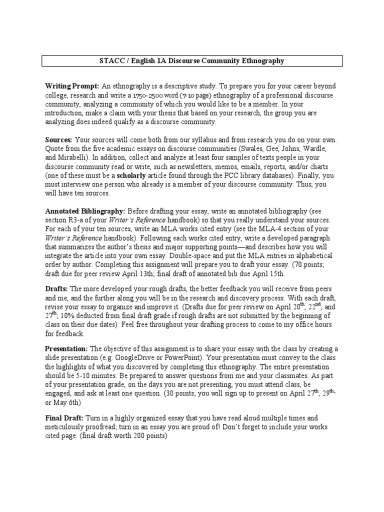 Discourse Community Ethnography Guide | PDF | Essays | Bibliography