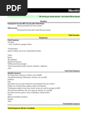 budget sheet 
