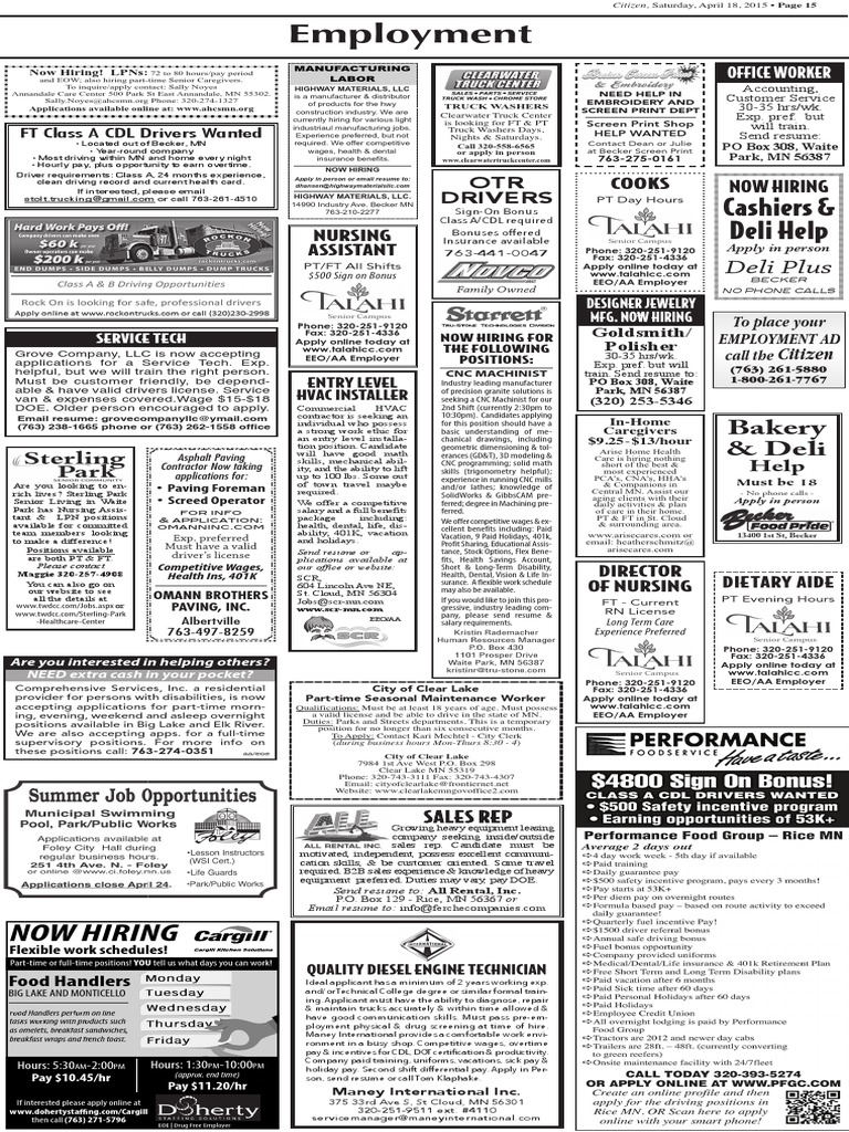 Job Openings in Manufacturing and Caregiving | PDF