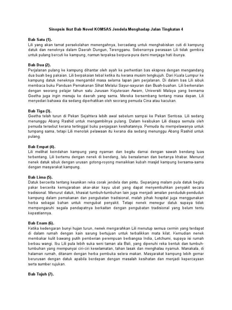 novel tingkatan 4 jendela menghadap jalan