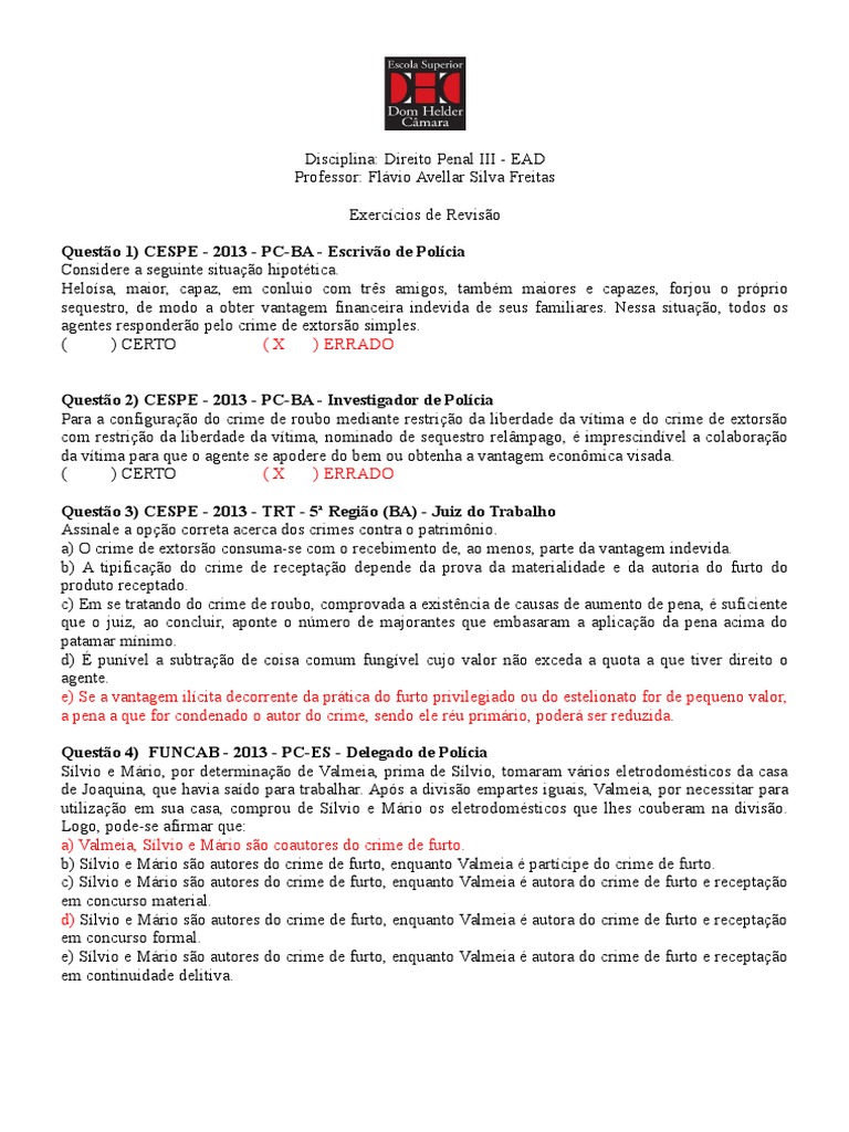 Questões Crimes Contra o Patrimônio PDF