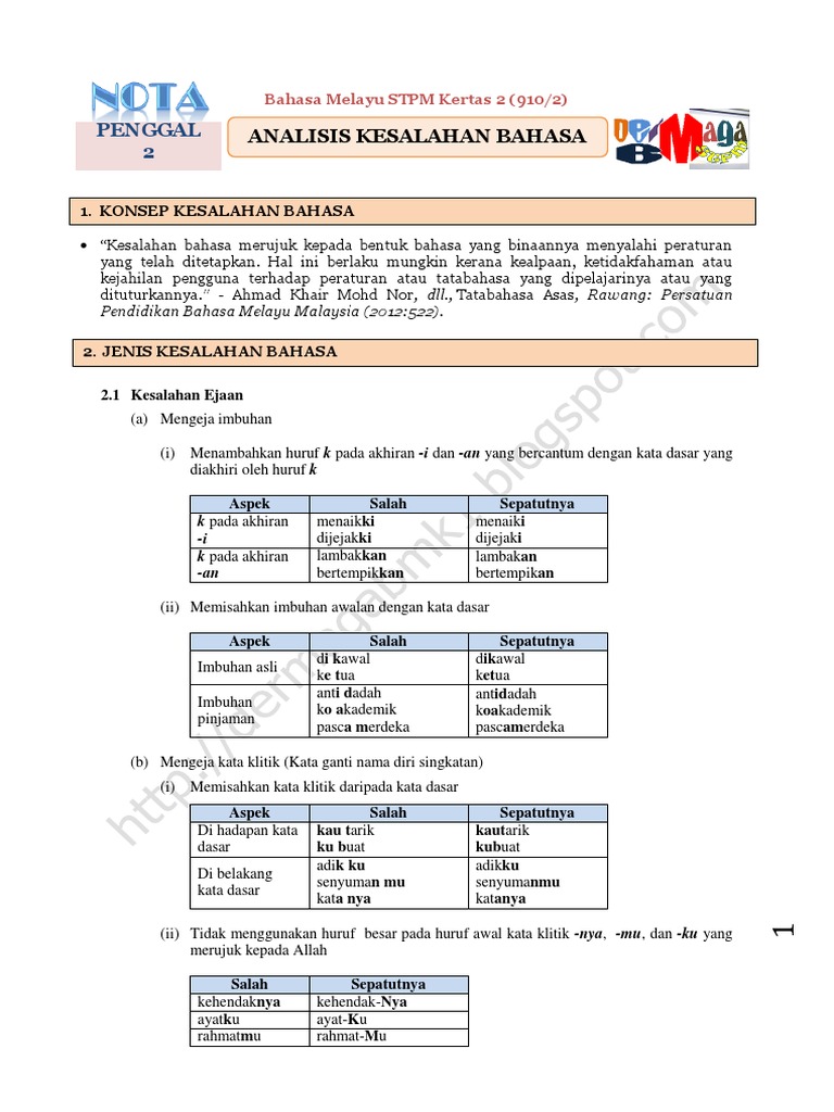 Nota Analisis Kesalahan Bahasa Pdf