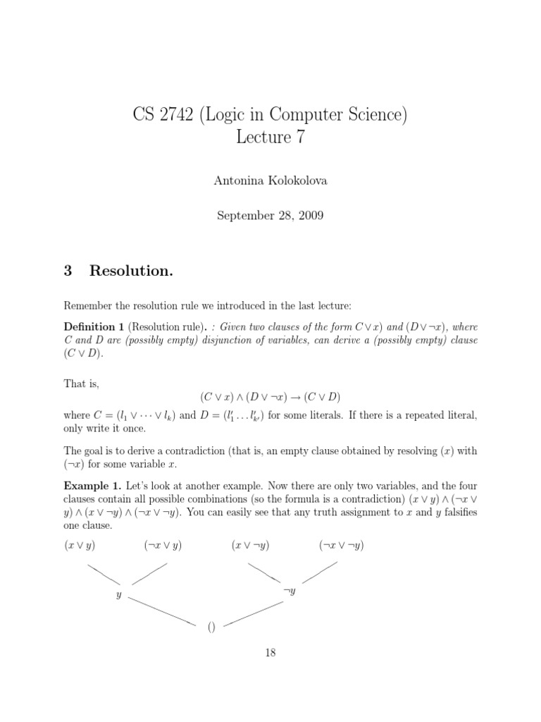 CS 2742 (Logic in Computer Science) : 3 Resolution | PDF | Truth ...