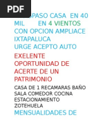 Traspaso Casa en 40 Mil en 4 Vientos Con Opcion Ampliace Ixtapaluca Urge Acepto Auto
