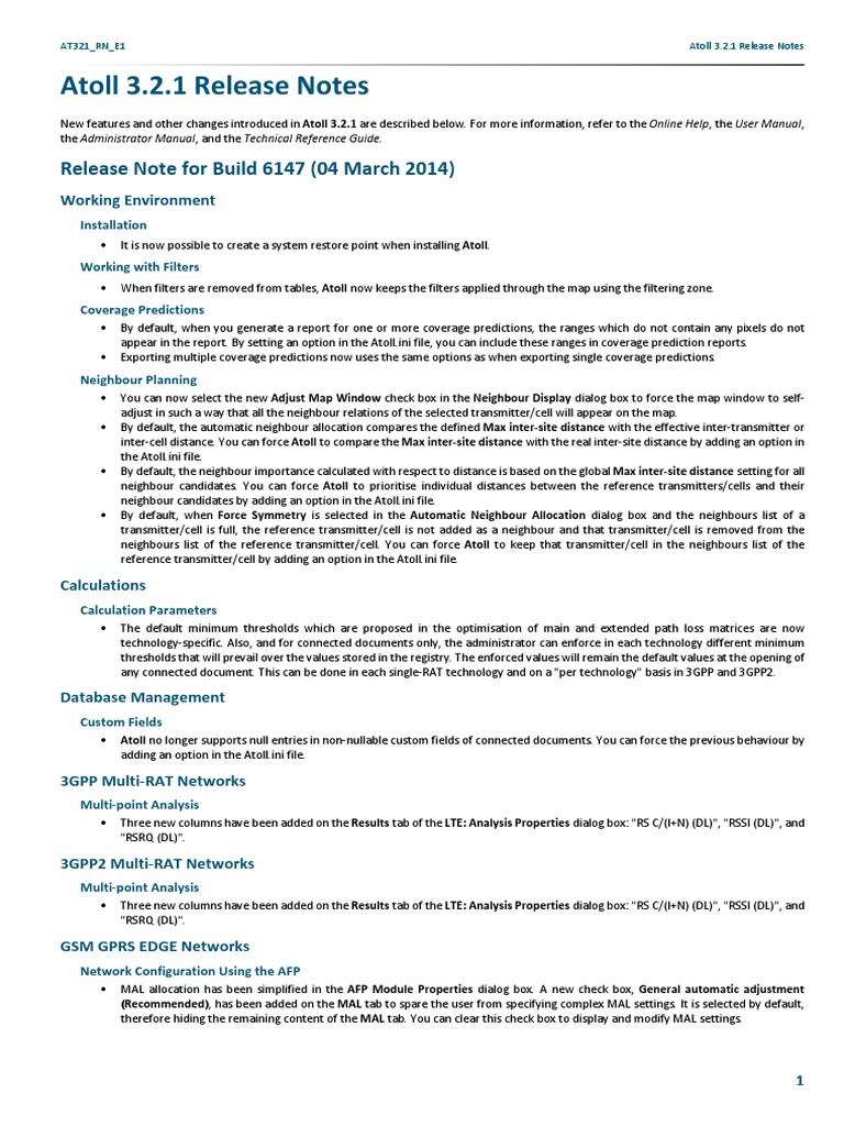 Atoll 3.2.1 Release Notes Radio PDF Antenna (Radio) High Speed