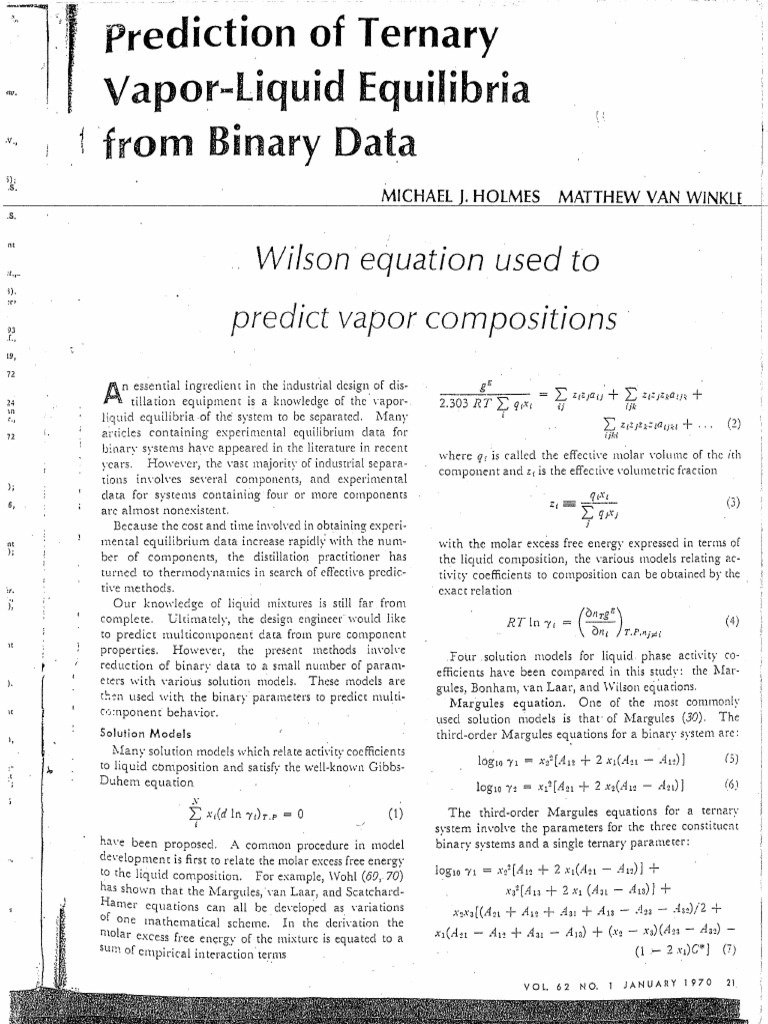 Prediction of Ternary Vapor-Liquid Equilibria From Binary Data | PDF