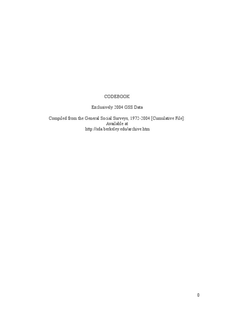 Codebook Exclusively 2004 GSS Data Compiled From The General Social ...