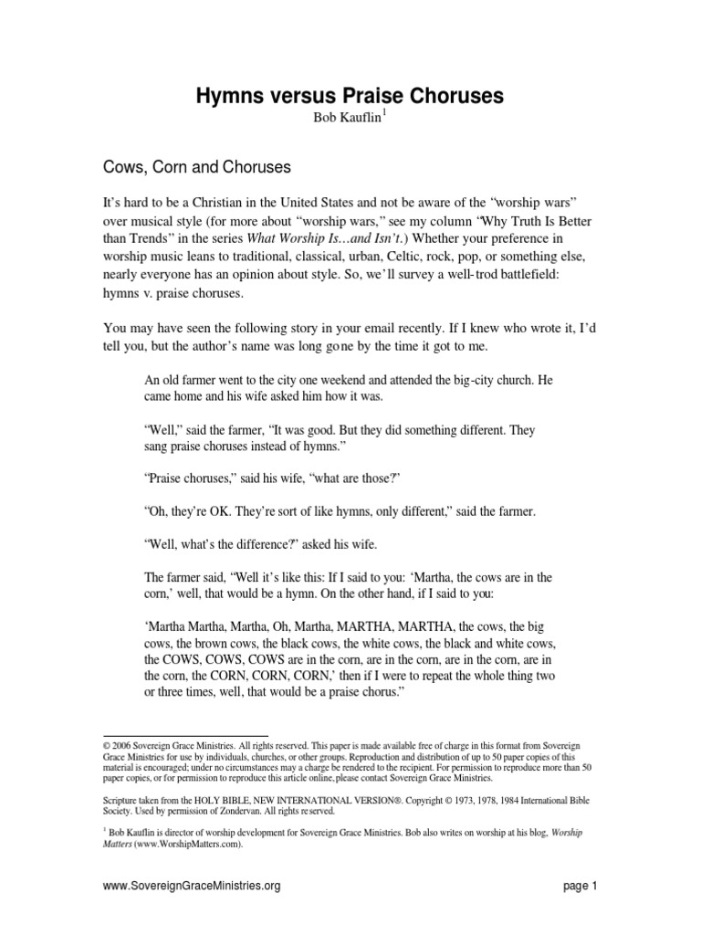 Hymns Vs Praise Choruses | PDF | Contemporary Worship Music | Hymns