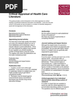 Critical Appraisal of Health Care Literature