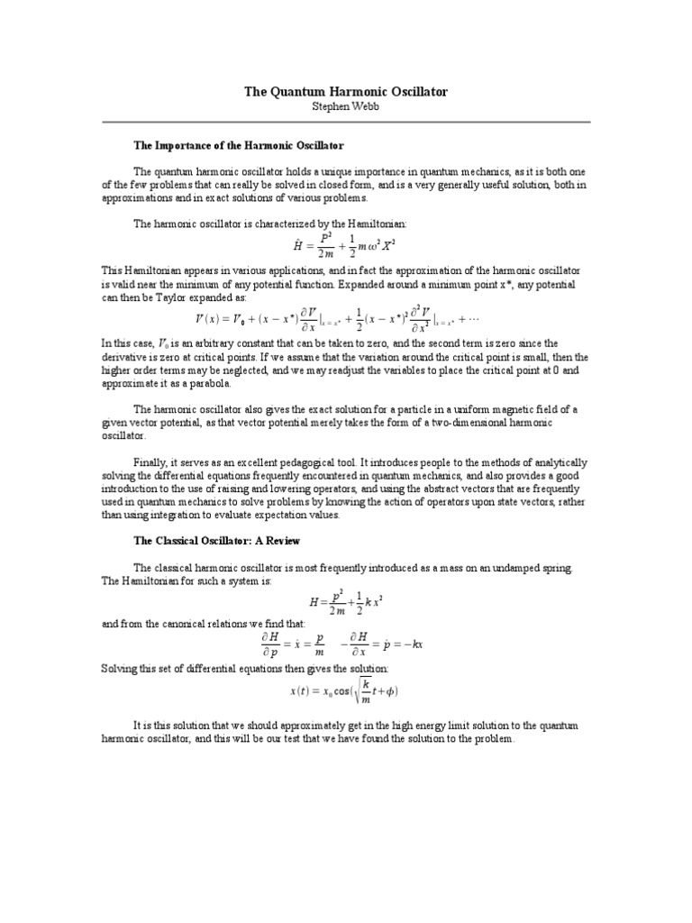 Quantum Harmonic Oscillator Lecture | PDF