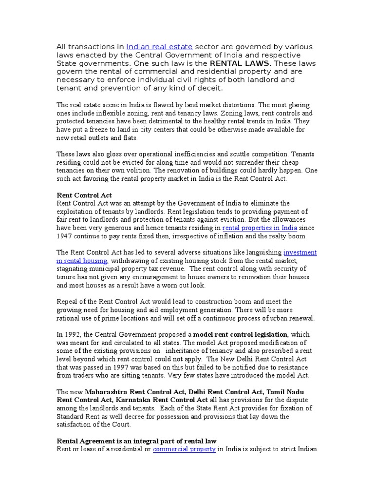 Rent Control Act | PDF | Lease | Leasehold Estate