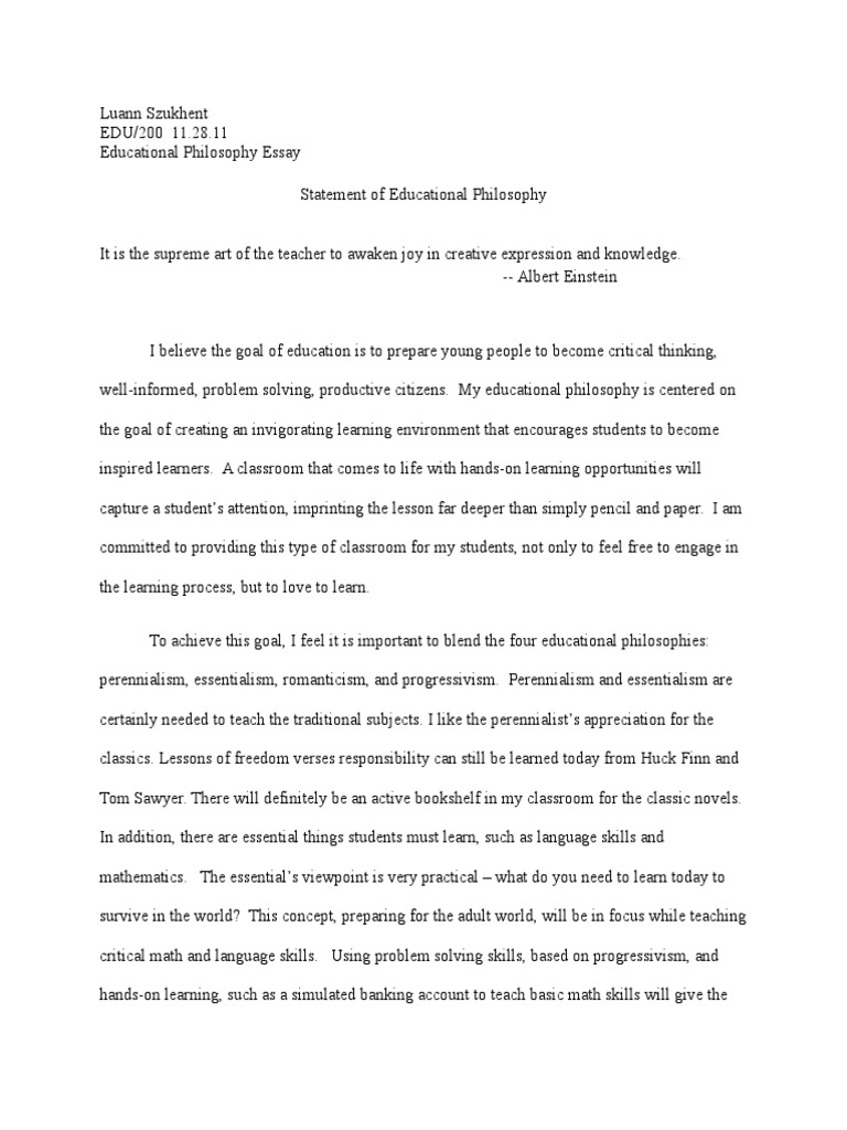 term paper about philosophy of education