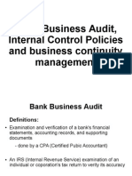Business Bank Audit, Internal Control Policies and Business Continuity Management