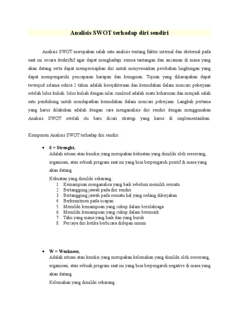 Analisis Swot Terhadap Diri Sendiri