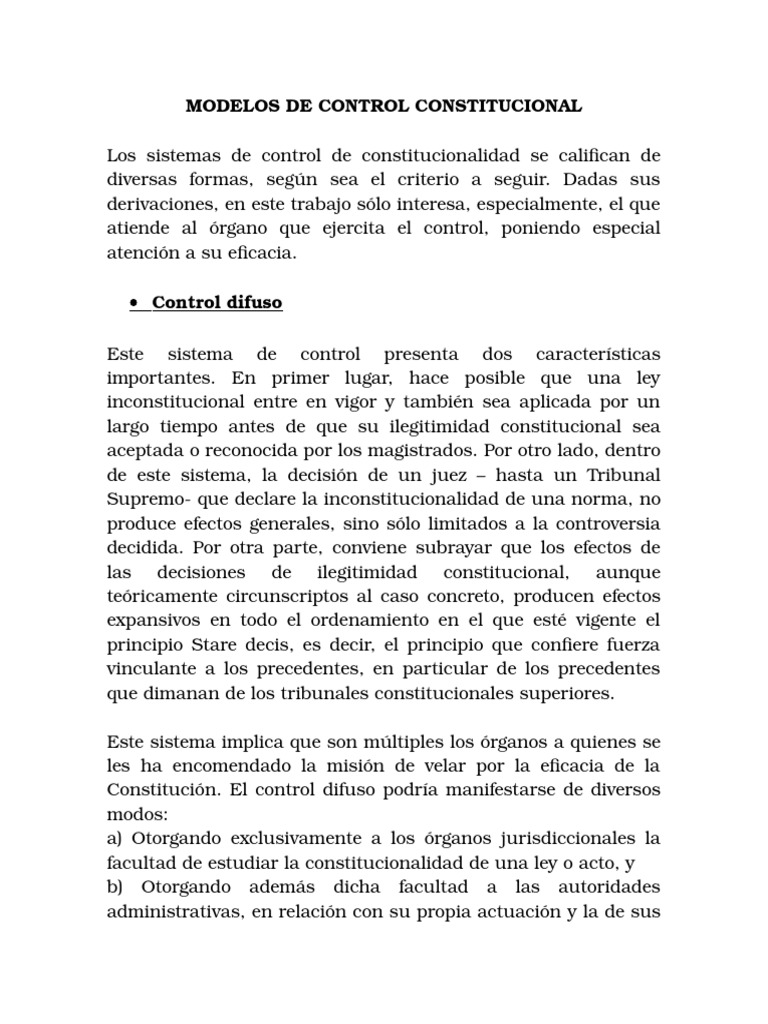 Modelos de Control Constitucional | PDF | Constitución | Justicia