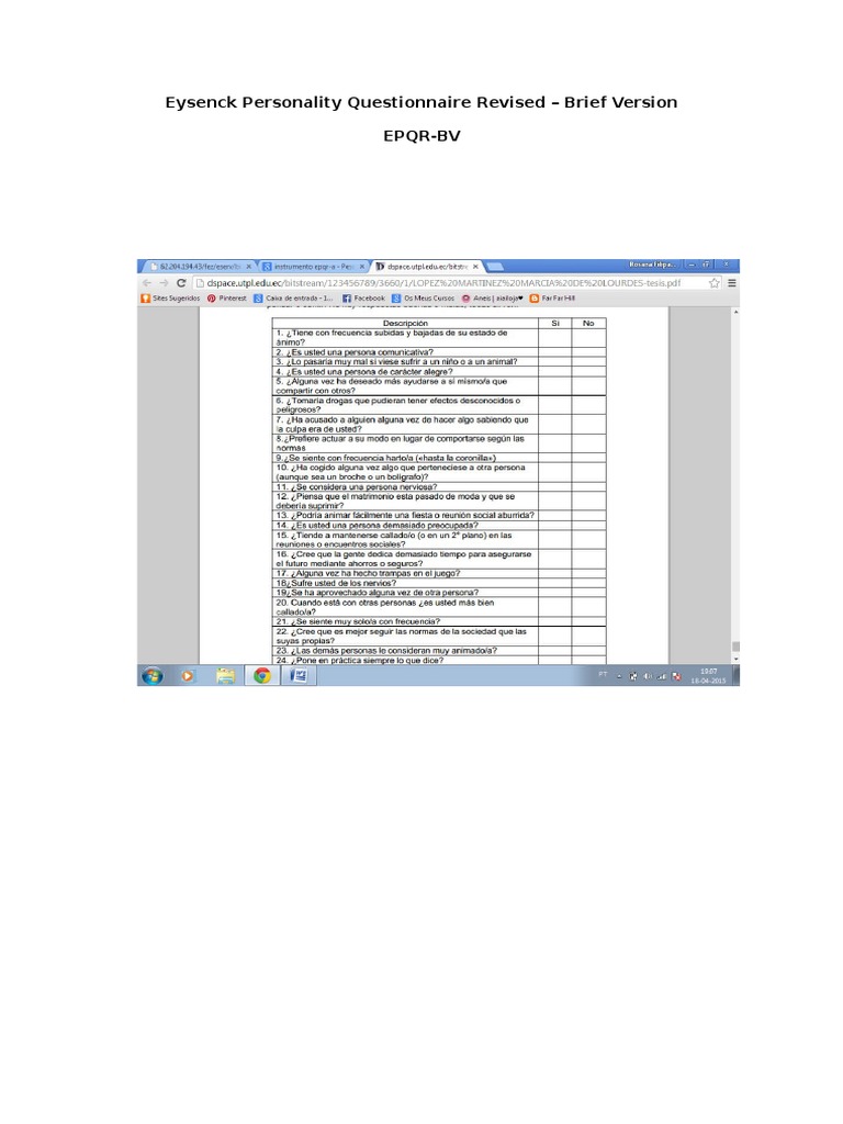Eysenck Personality Questionnaire Revised PDF