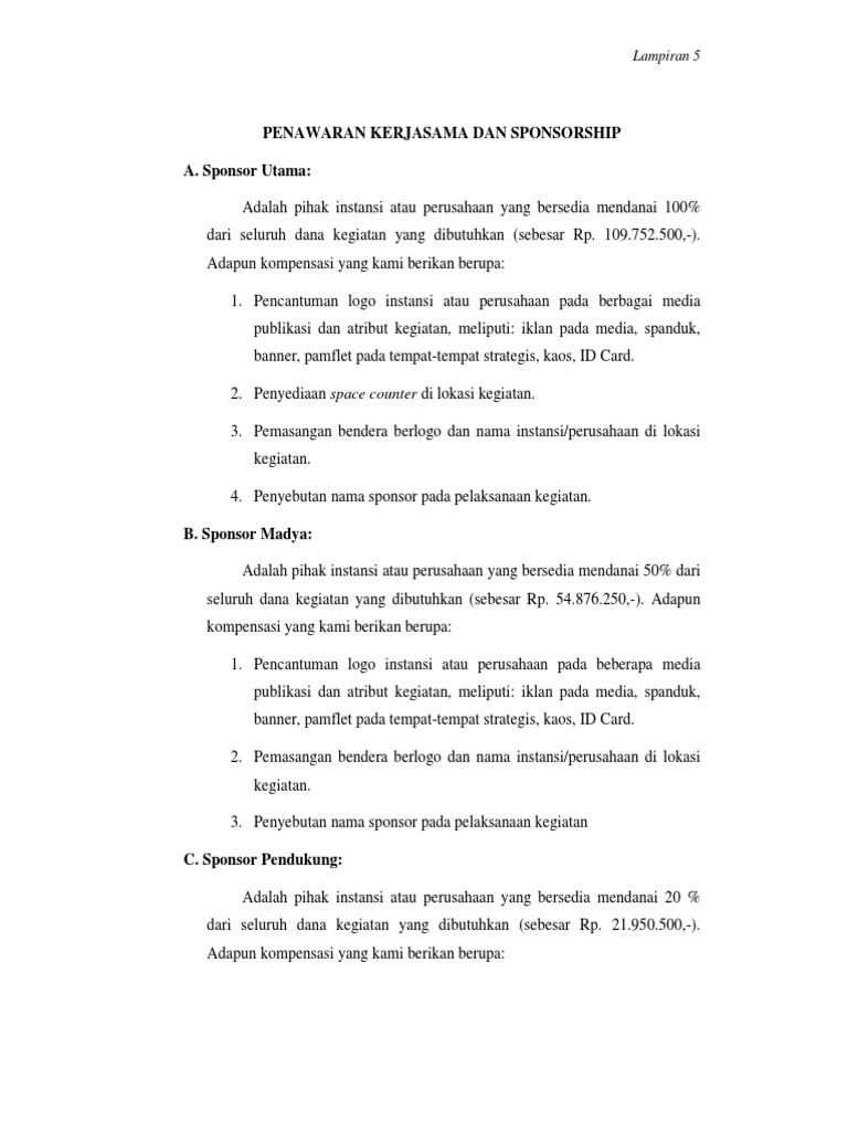 CONTOH Penawaran Kerjasama Dan Sponsorship