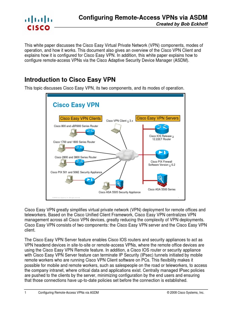 Configuring Remote-Access Vpns Via Asdm: Cisco Easy VPN | PDF | Virtual ...