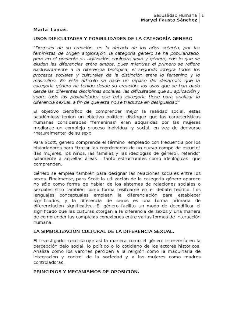 Sexualidad Marta Lamas PDF G nero Estudios De G nero