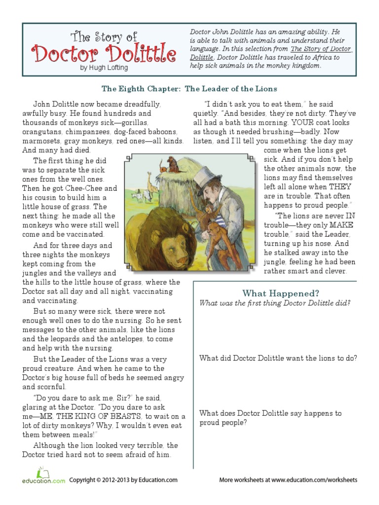 Reading Comprehension DR Dolittle Worksheet | PDF | Monkey