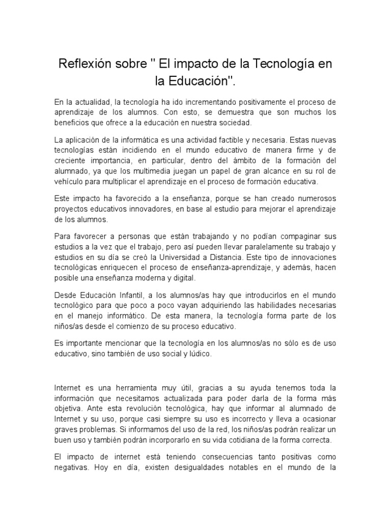 El Impacto de La Tecnologia en La Educacion | PDF | Internet ...