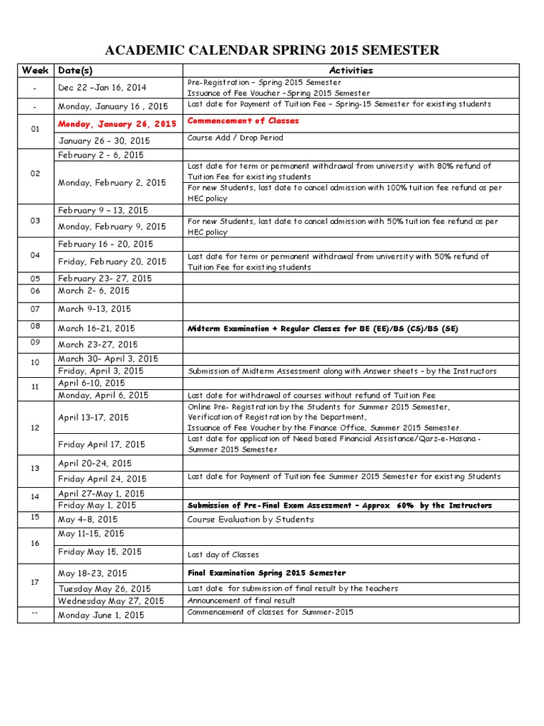 Spring 2015 Academic Calendar | PDF | Career & Growth | Finance & Money ...